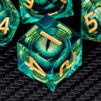 ARUOHHA DND Resin Dice Dragon Eye Liquid Core Polyhedral D and D Dice Set with Gift Box, Green Sharp Edged Dice Role Playing Game D20 D12 D10 D8 D6 D4