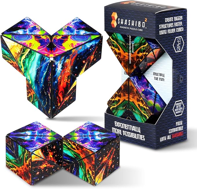 Shashibo Squared Shape Shifting Box – Next Generation XL STEM Magnetic Fidget Cube That Transforms Into Over 70 Shapes – Pairs w/All Shashibo Cubes - Download Fun in Motion Toys Mobile App (Infinity)