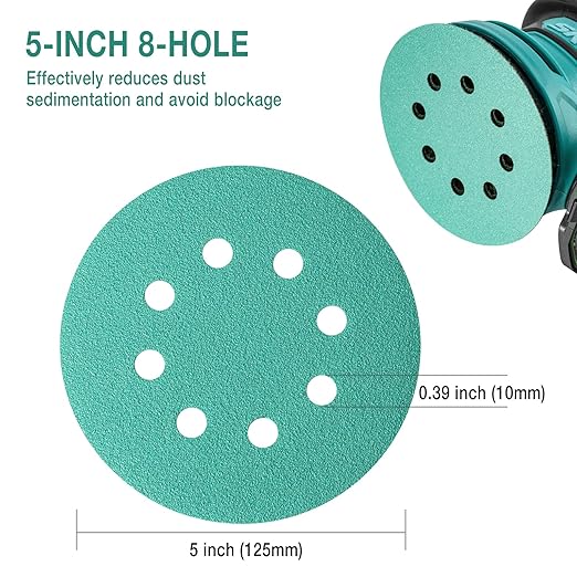 5-Inch 8-Hole Wet Dry Sanding Discs 600 Grit, Polyester Film Backed Heavy-Duty Hook and Loop Sandpaper for Random Orbital Sander, 50-Pack