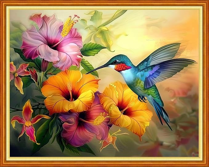 Dimensean Stamped Cross Stitch Kits Full Range of Embroidery Patterns Starter Kits for Beginners Adult or Kids DIY Cross Stitches Needlepoint Kits 11CT- Garden Hummingbird 16x20 inch