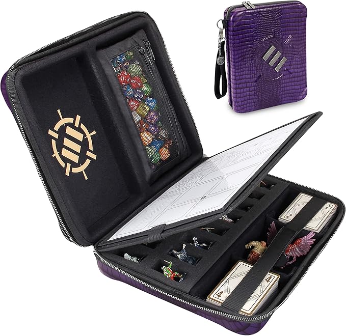 ENHANCE RPG Organizer Case - DnD Binder with Built-in Character Sheet Holder and Erasable Scribe Panel, Dice Rolling Area, Removable Pen Pouch, Miniature Foam Tray, Wrist Strap