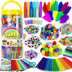 FUNZBO Arts and Crafts School Supplies for Kids -Kindergarten School Supplies Set with Glitter Glue Stick,Glue, Pipe Cleaners Craft and Kids' Scissor, Birthday Gifts for Girls Boys Age 4+