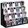 Emfogo Card Display Stand, 4-Tier Trading Card Display, Wooden Graded Baseball Sports Card Display, Trading Card Display Case for Card Collection & Show (Black)