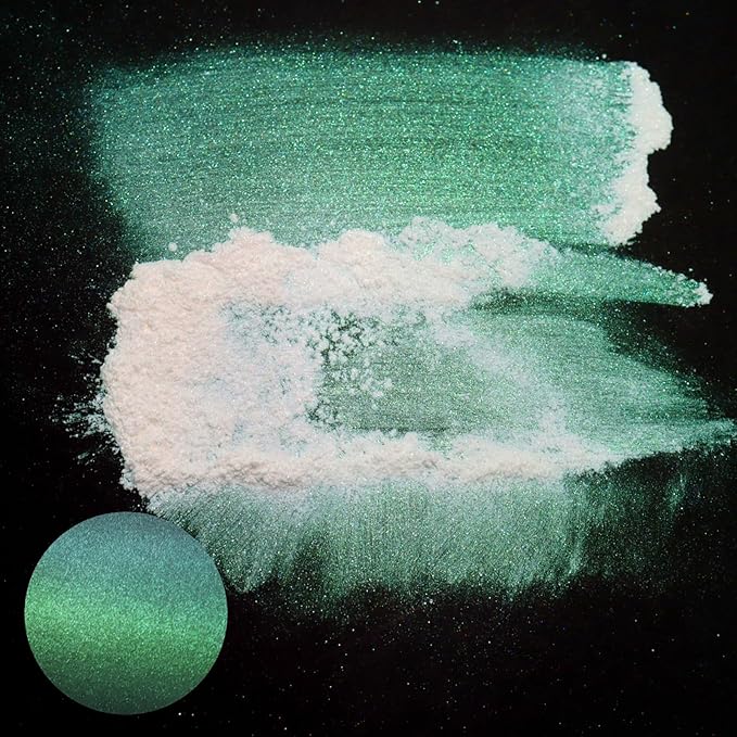 Matio Interference Mica Powder, 1.06oz/ 30g Ghost Green Chrome Powder, Pearlescent Effect Color Shift Pigment for Epoxy Resin, Makeup Shimmer, Nail Polish,Soap Dye,Candle Making,Paint