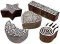 Wooden Block Stamp Hand Carved Printing Stamp for Fabric Printing - Wooden Printing Block for Scrapbooking Pottery Kids Project, to Decorate Card | Set of 5 | HASHCART®