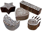 Wooden Block Stamp Hand Carved Printing Stamp for Fabric Printing - Wooden Printing Block for Scrapbooking Pottery Kids Project, to Decorate Card | Set of 5 | HASHCART®