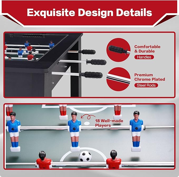 Foosball Coffee Table, 42" Soccer Game Table with Tempered Glass, Modern Game Table with 2 Balls for Adults, Kids, Home, Indoor Family Living Room