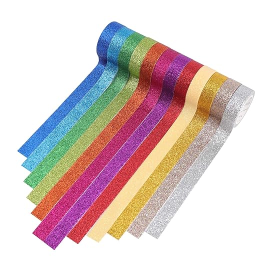 Tesuivra DIY Glitter Washi Tape Set - 12 Rolls Colored Masking Tape, Sparkle Decorative Tape for Art, Scrapbook Tape,Decor & Crafts (Dark)