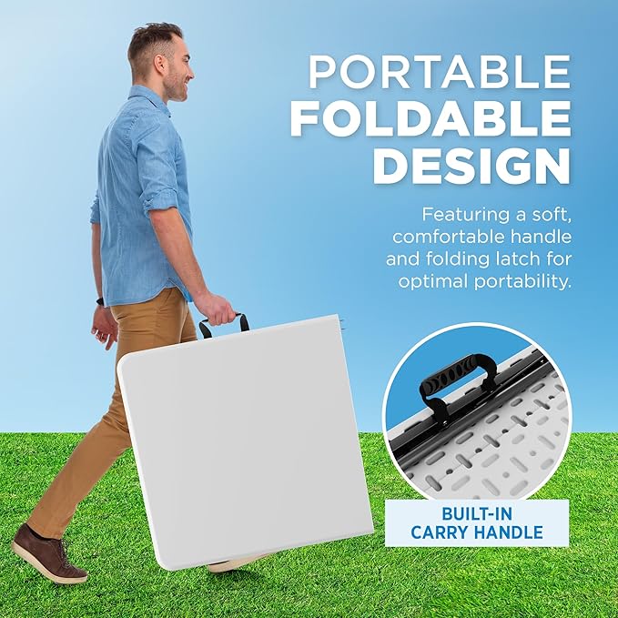 Sorfey Folding Table 4-Foot X 24 inch, Adjustable to 4 Heights, White Plastic