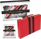 Backgammon Set 18 inch, Large - Classic Board Game for Adults and Kids with Premium Leather Case - Includes Strategy & Tip Guide (Red)