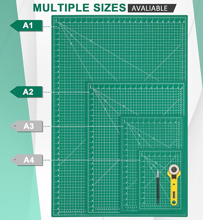 Density-upgraded 18" x 24" Self Healing Sewing Mat, Idemeet Rotary Sewing Mat for Crafts, 5-Ply Cut Board for Fabric Leather Cutting Quilting Modeling Hobby Project, Scale Size 18" x 24", Green