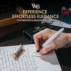 Wordsworth & Black Fountain Pen Set, 18K Gilded Medium Nib, Includes 24 Pack Ink Cartridges, Ink Refill Converter & Gift Box, Gold Finish, Calligraphy, [White Gold], Perfect for Men & Women