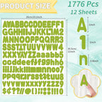 Alphabet Stickers, 1"Inch 12 Sheets Self-Adhesive Green Vinyl Letter Stickers for Mailbox Numbers, Bulletin Boards, Classroom & Home Decor
