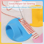 2 PCS Edge Lock Seam Guide, Mini Sewing Finger Ruler for Hand Sewing, DIY Sewing Kit Tool, Sewing Needle Gauge Measuring Guide Blue, 3mm+4mm