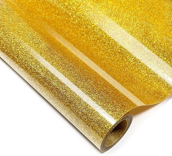 Golden Glitter HTV Heat Transfer Vinyl, 12" x 5ft lron on Vinyl, for T-Shirt Ironing, Vinyl HTV Easy to Cut and Weed, The Best Choice for DIY Creativity. (Golden, 12" x5ft)