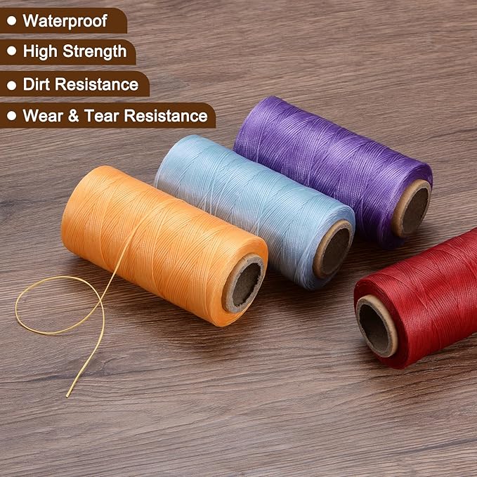 uxcell Leather Sewing Waxed Thread, 284 Yards / 260m 0.8mm 150D Flat Polyester All-Purpose Threads for Leather Crafts, Bookbinding, Cherry Blossom Pink