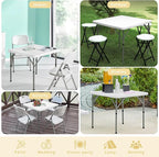 34" Square Folding Table,Multi-Functional Portable Folding Card Table with Carrying Handle for Indoor Outdoor Camping,Picnic, Office, Party Use, HDPE Plastic Tabletop with Metal Frame(White)
