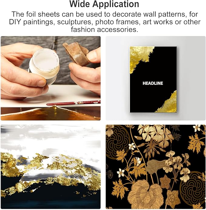 MECCANIXITY Gold Leaf Foil Sheet, Silver Leaf Papers, 3.3 x 3.1inch for Art Decoration, Sculptures, Painting, Pack of 100