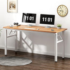 Need Folding Desk, 54 inch Large Computer Desk for Home Office, No Install Needed Study Student Writing Table Desk Workstation, Teak White