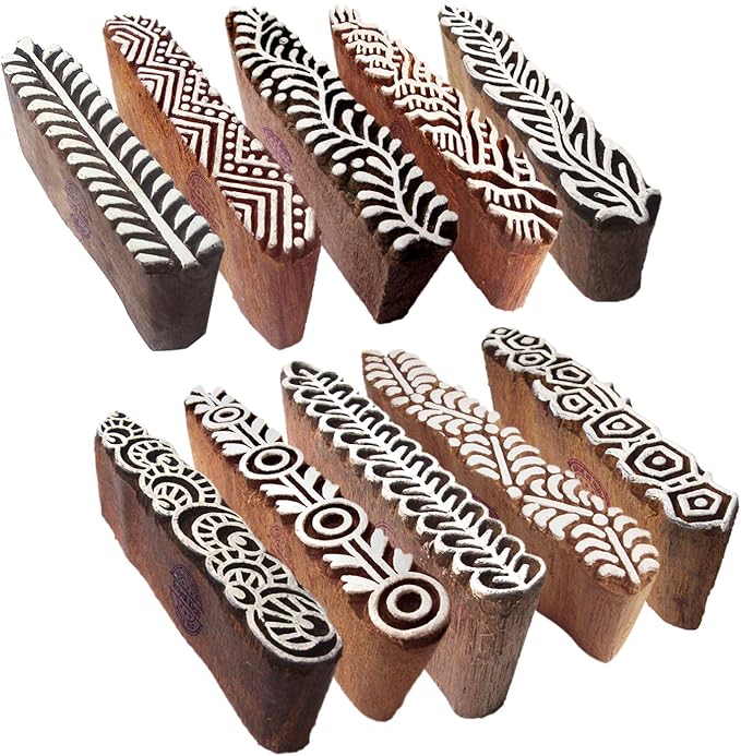 Mehndi Print Blocks Stylish Border Pattern Wooden Stamps (Set of 10) Htag2156