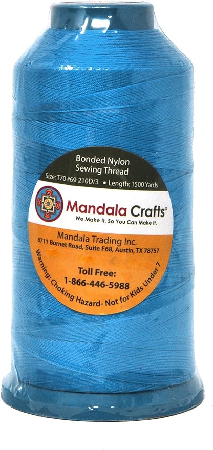 Mandala Crafts Bonded Nylon Thread Sky Blue Heavy Duty Sewing Threads - 1500 YDs Size 69 210D T70 Tex 70 Thread for Leather Jeans Weaving Outdoor Marine Upholstery Threads