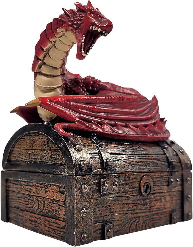Forged Dice Co. Wyvern Dice Box with Lock and Key - Dragon Storage Chest Compatible with Dungeons and Dragons, D&D Miniatures, Dnd Accessories - Fits up to 4 Standard Polyhedral Sets - Red