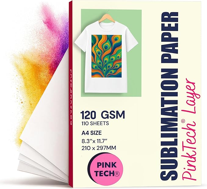 Hayes 110 Sheets Sublimation Paper 8.5x11 Inch Letter Size | 120gsm Heat Transfer Paper for Inkjet Printers | Use on Mugs, T-Shirts, Light Fabrics | Compatible With Sublimation Printers