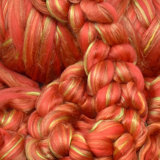 Merino Silk Luxe Tonal Designer Blend. Superfine Merino, Mulberry Silk, Tussah Silk. Top Roving for Spinning or Felting. Crimson Bliss 1oz