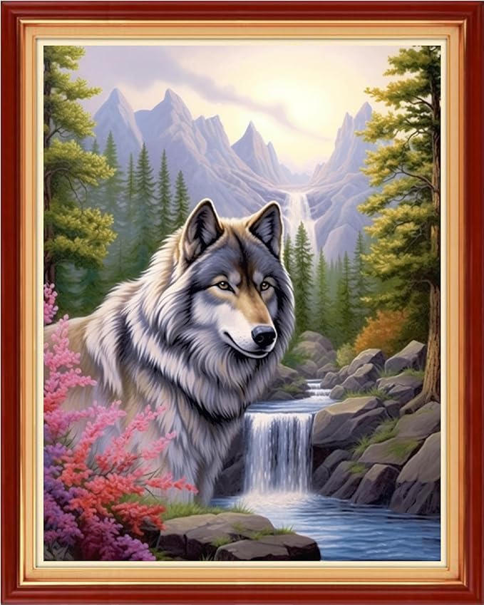 Artvxeay Cross Stitch Kits Stamped Full Range of Embroidery Kits for Beginners Adults 11CT Pattern Stitch Embroidery Kits Needlepoint Kits DIY - (Wolf Scenery 16x20 inch)