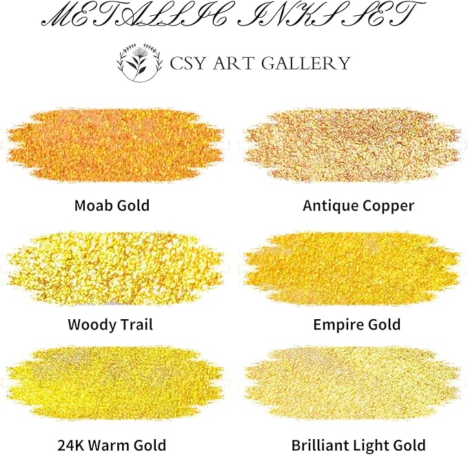 CSY art gallery Metallic Acrylic Paint Ink-Water Resistant Drawing Inks Set-24K Gold Alcohol Ink-Mica Paint for Resin, Rock,Markers Refill,Wood,Crafts (Fallen Leaves Starlight Set)
