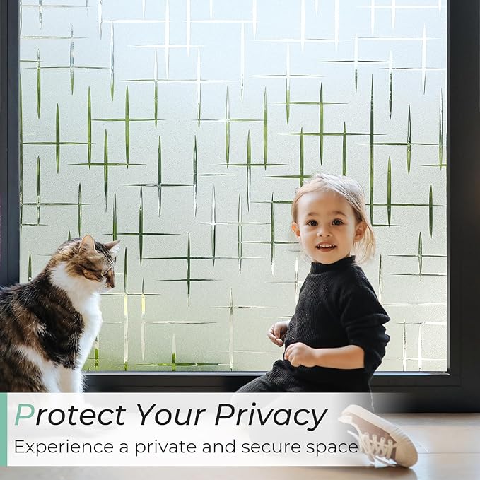 DOWELL Window Privacy Film Frosted Glass Window Film, Sun Blocking Non-Adhesive Glass Cling, Decorative Door Sticker, Self Static-Cling Tint Covering for Home Office, Cross Pattern 23.6" x 78.7"