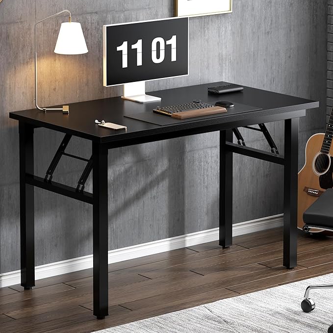 Need Folding Computer Desk - 39.4 Inch Foldable Office Writing Work Study Kids Student Teacher Home Bedroom Table for Small Space, Black