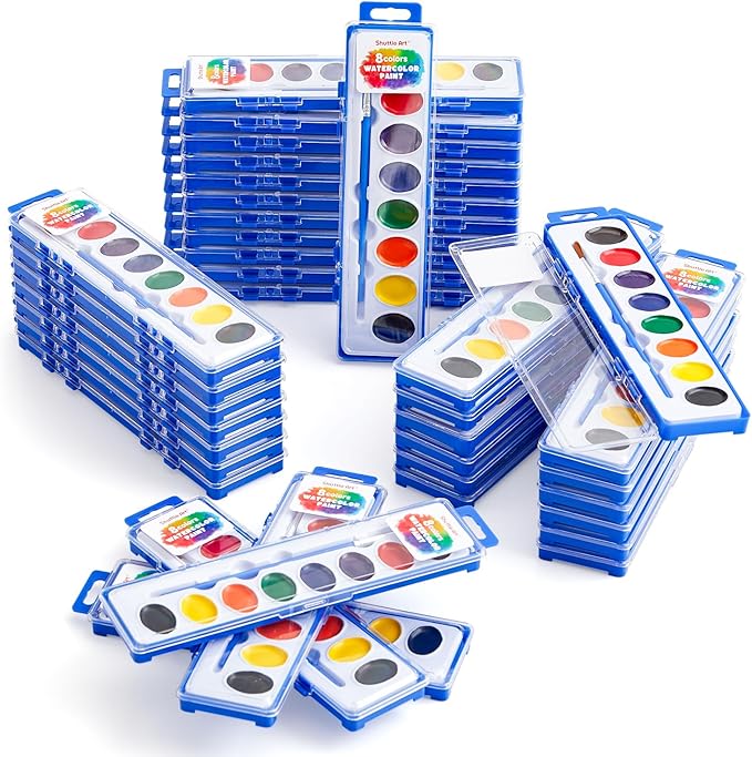Shuttle Art 40 Pack Watercolor Paint Set, 8 Colors Watercolor Paint with Paint Brushes for Kids and Adults, Washable Paint for Classroom, Parties, Kindergarten and Art Activities