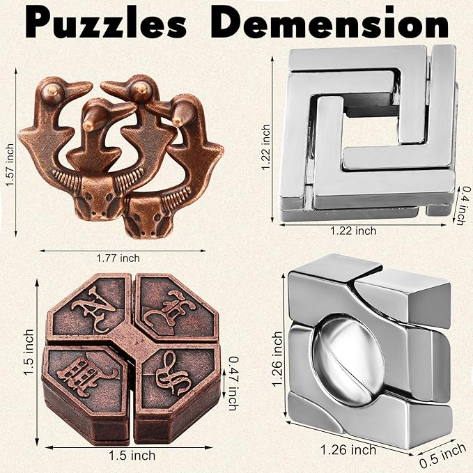 Wettarn 9 Pcs Metal Brain Teaser Puzzles Teaser 3D Steel Puzzle for Adults Unlock Interlocking Games IQ Education Smart Logic Test Toys for Adults Mind Challenge(Diverting Style)