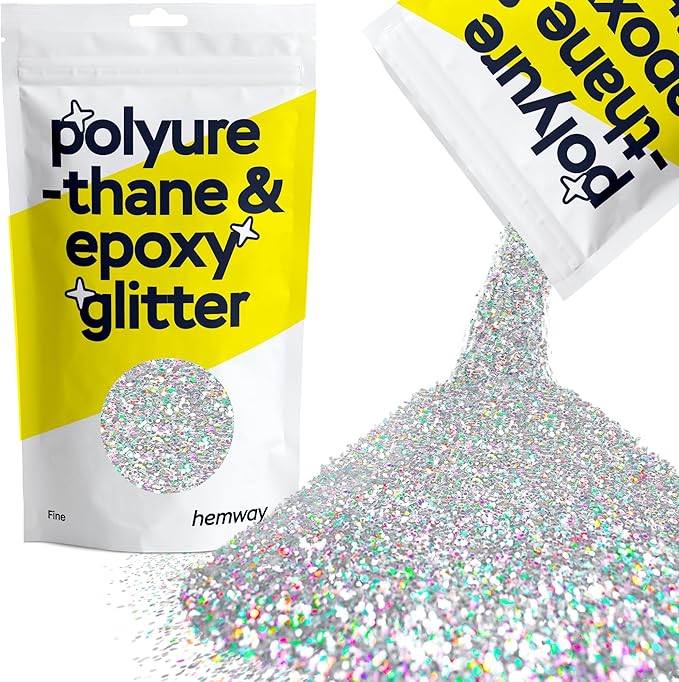 Hemway Polyurethane & Epoxy Resin Glitter 100g / 3.5oz Metallic Crystal Flake Additive for Flooring Jewelry Tumblers Glass Pigment - Fine (1/64" 0.015" 0.4mm) - Silver Holographic