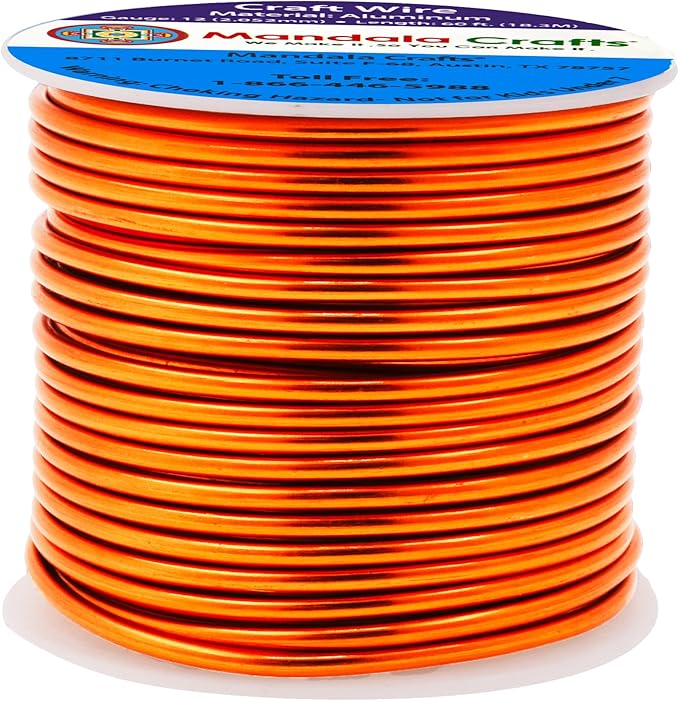 Mandala Crafts 12 Gauge Anodized Aluminum Craft Wire for Jewelry Making - 60 FT Colored Flexible Orange Wire - Bendable for Bonsai Armature Crafting Sculpting