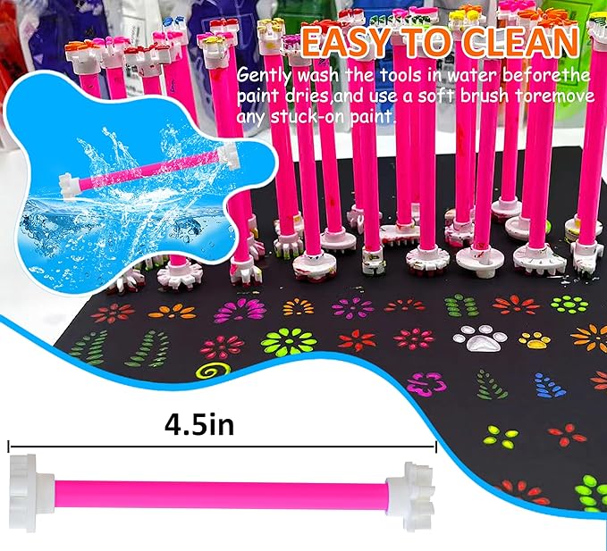 GEOCCI Flower Petal Tools for Dot Painting，50 Petal Shapes Dotting Tool，Mandala Dot Art Tools for Rocks，Embosssing Tools for Painting Dots （Pink）