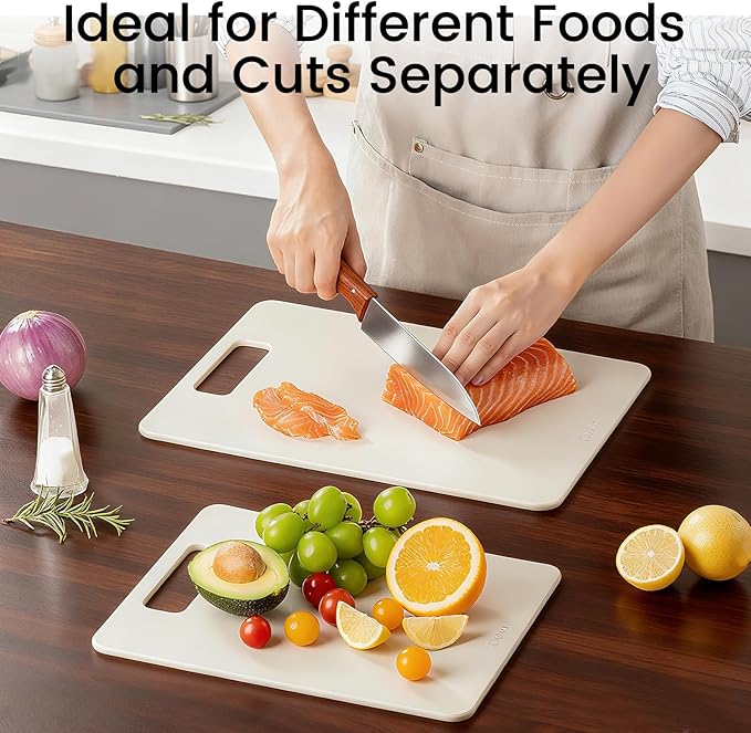 Cutting Boards for Kitchen [Set of 2], Wood Fiber Composite Cutting Board, Dishwasher Safe, Non Slip Non Toxic Chopping Board for Meat Vegetables Fruit Cheese - White