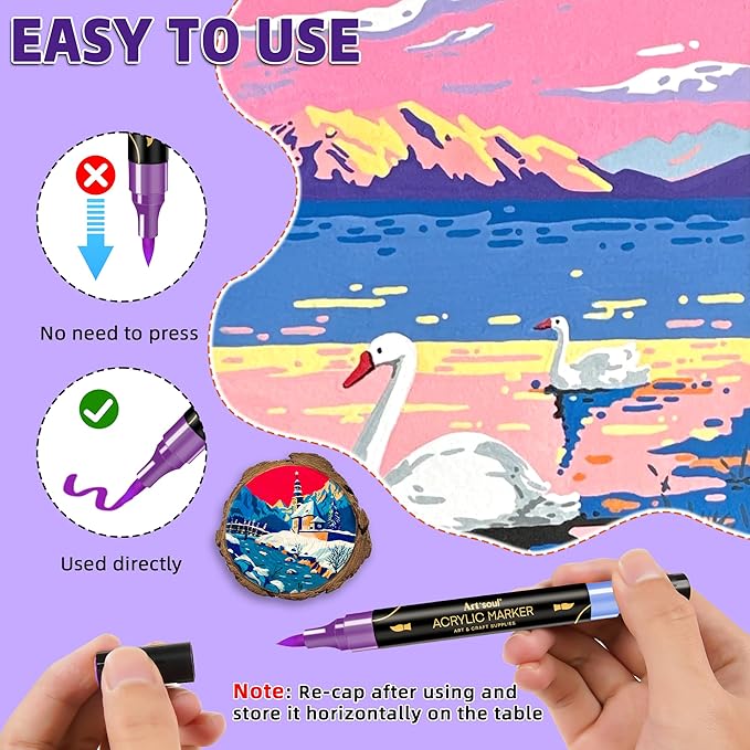 72 Colors Acrylic Paint Pens, 36 Pack Dual Tip Acrylic Paint Pens Markers for Rock Painting, Wood, Stone, Canvas, Ceramic, Glass Surfaces, DIY Crafting & Art Supplies