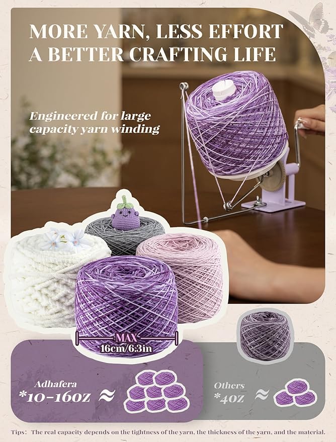 Adhafera Yarn Winder with Swift, Ball Winder for Crocheting, Large Capacity 10–16oz, Smooth Center-Pull Cake Spinner, Metal Craft Supplies for Knitting Enthusiast