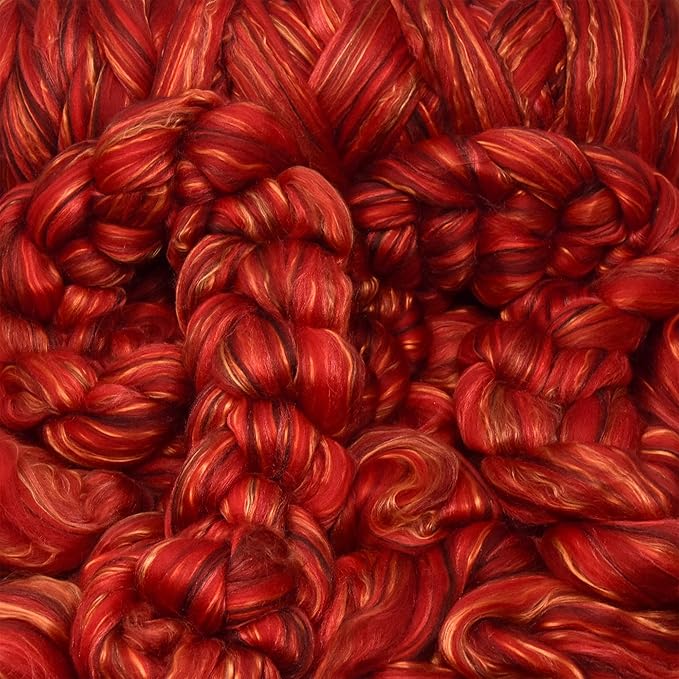 Merino Silk Luxe Tonal Designer Blend. Superfine Merino, Mulberry Silk, Tussah Silk. Top Roving for Spinning or Felting. Garnet Caress 1oz