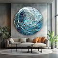 My Photostation.com 27.5''(70cm) Diameter Ocean Wave in Blue Mosaic Round Glass Wall Art Tempered Glass Printing Wall Decor Large Wall Art Wall Hangings