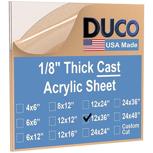 Duco USA-Made Clear Cast Acrylic Sheet 1/8 Inch Thick 12" x 36" - 2 Pack of Transparent Plexiglass Sheet - Lightweight Acrylic Board for Window Replacements, Displays, Signs, and More