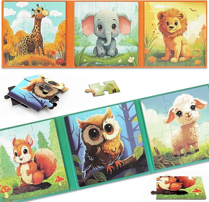 Puzzles for Kids Ages 3-5 2PK-72PCS-6 Animal Themes Magnetic Puzzles for Kids 4-6 Travel Puzzle for Airplane/Car/Road Trip/Gift Toys for 3 4 5 6 Year Old Girls and Boys