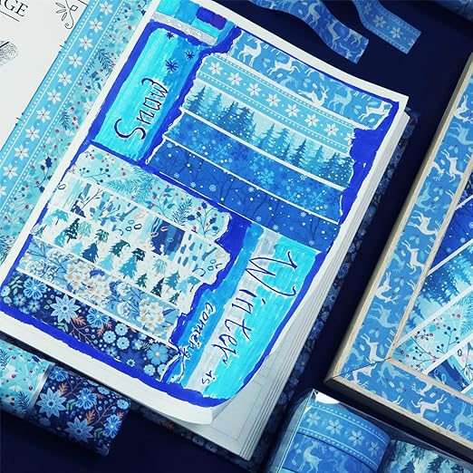 YUBBAEX 10 Rolls Four Seasons Washi Tape Set Blue Snowflake Masking Decorative Tapes (Winter)
