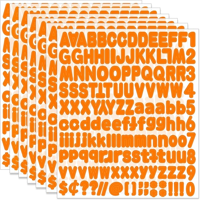 Alphabet Stickers, 12 Sheets Orange Letter Stickers, 1'' Inch Self-Adhesive Vinyl Mailbox Numbers & Letters for Home Decor & Classroom Bulletin Boards