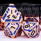 Metal DND Sci-fi Dice Set 7PCS Stripe Polyhedral Dice for Dungeons Dragons RPG Role Playing Game, Glitter D and D Dice with Gift Box D6 D8 D10 D12 D20 (Copper Blue)
