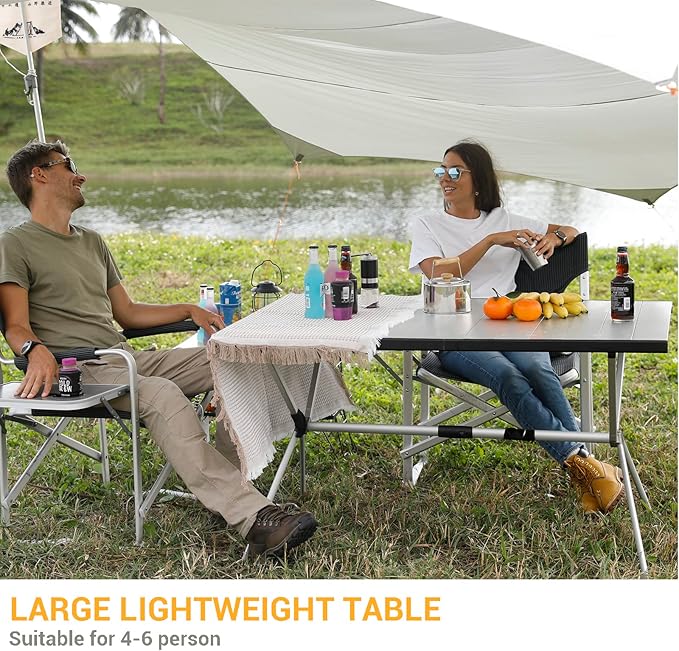 KingCamp Folding Camping Table Aluminum Roll Up Table Oversized Large Camp Table Stable Portable Outdoor Folding Table for Picnic Camping Barbecue Backyard Party,57.4''×31.4''4-6 Person,Support 120lbs
