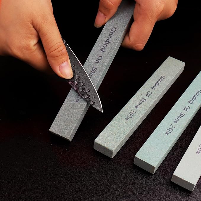 4Pcs Square Sharpening Stone Set -Grits 150#, 180#, 240#, 320# Green Silicon Carbide Honing Whetstone Kit for Moldels, Metal & Knife Cutting Tools (150 * 20 * 10mm)