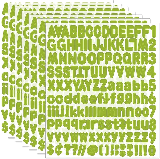 Alphabet Stickers, 1"Inch 12 Sheets Self-Adhesive Green Vinyl Letter Stickers for Mailbox Numbers, Bulletin Boards, Classroom & Home Decor
